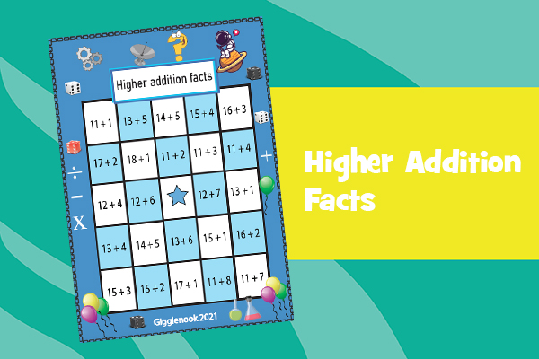 Bingo Board - Higher Addition Facts