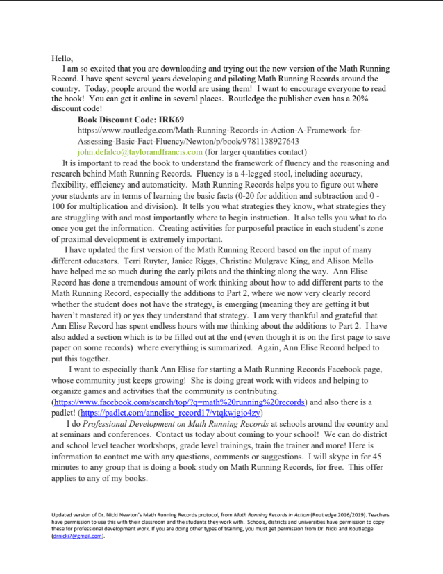 Multiplication Math Running Records