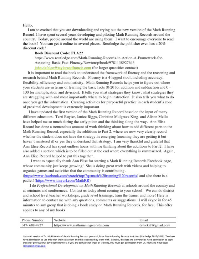 Division Math Running Records