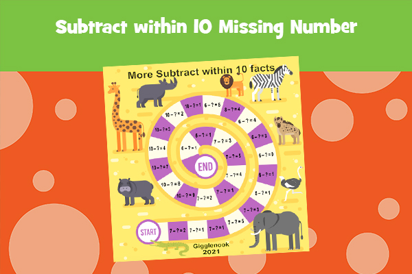 Subtract within 10 Missing Number