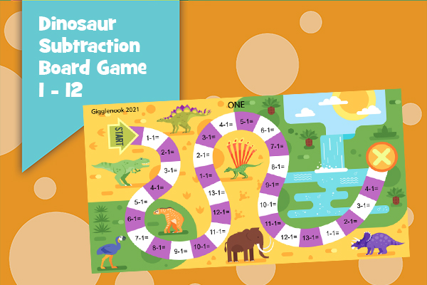 Dinosaur Subtraction Board Games 1-12