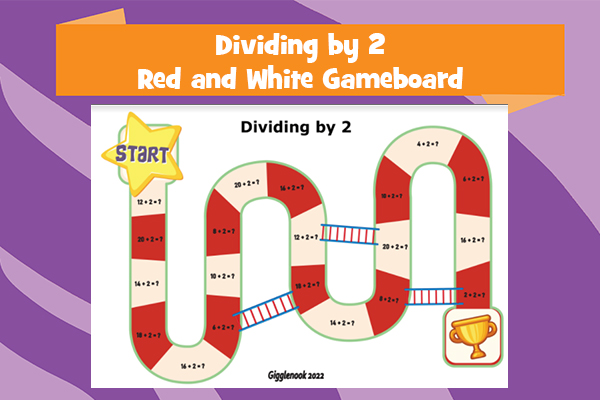 Dividing by 2 Red and White Gameboard