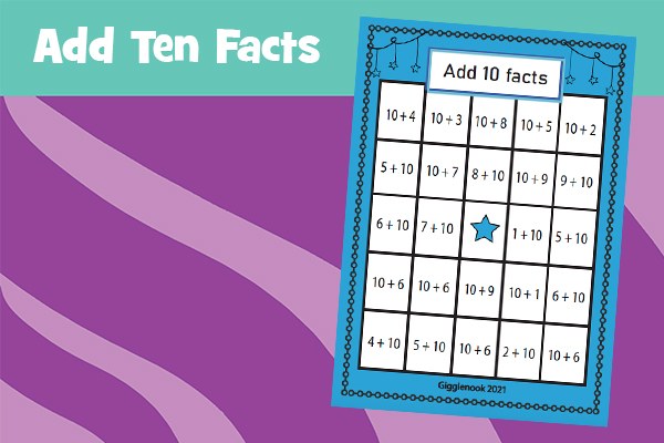Bingo Board - Add Ten Facts